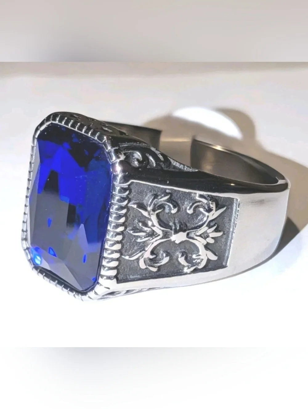 Retro Viking 5 Ct Lab Created Blue Sapphire Men's Ring 14K Silver Plated Sz 13